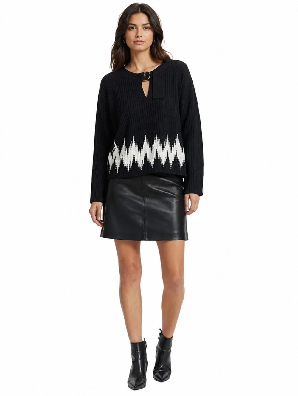 Maje Black Sweater Martha Zigzag Keyhole Size Medium